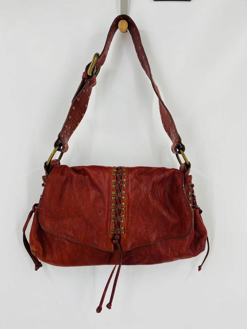 Kooba leather annie shoulder bag red lace up